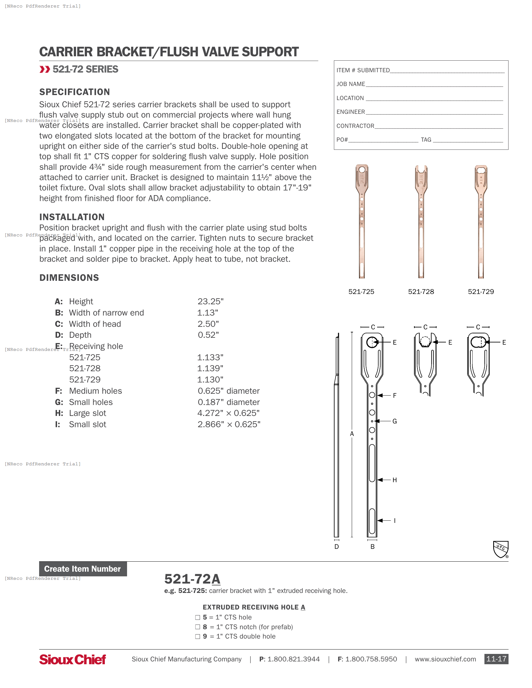 521-72 SERIES - CARRIER BRACKET - SPEC SHEET.PDF Specification Document